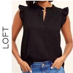 Ann Taylor loft, black sleeveless, eyelet, blouse, size small, petite